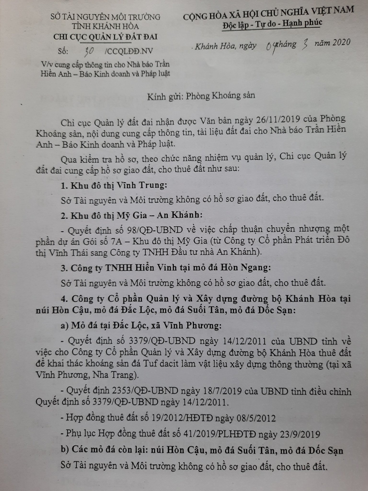 Nha Trang - Khánh Hòa: Nhiều bất cập trong việc quản lý tài nguyên khoáng sản, tài nguyên đất